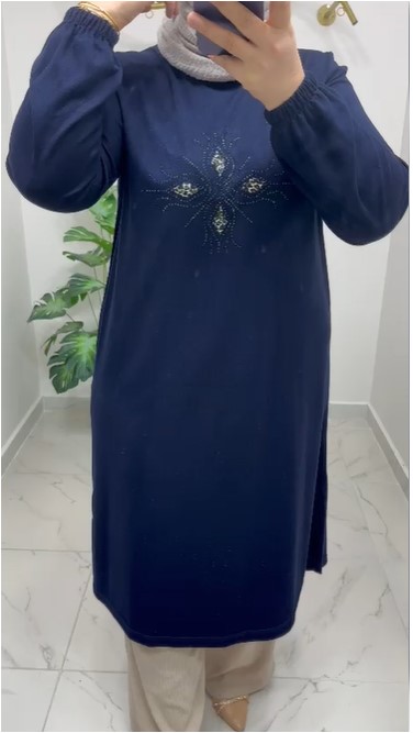 Taş Desenli Düz Tunik